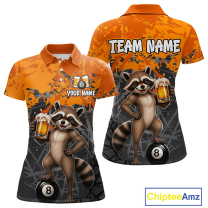 Custom Orange Funny Raccoon with Beer Billiard Shirt 8 Ball Billiard Jersey for Women Pool Shirt BHT117