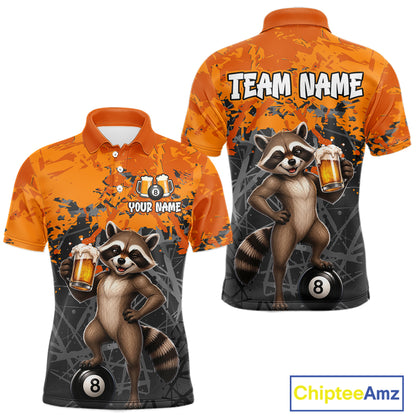 Custom Orange Funny Raccoon with Beer Billiard Shirt 8 Ball Billiard Jersey for Men Pool Shirt BHT117