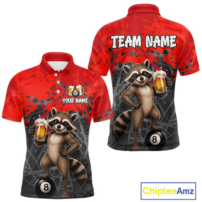 Custom Red Funny Raccoon with Beer Billiard Shirt 8 Ball Billiard Jersey for Men Pool Shirt BHT117