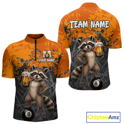 Custom Orange Funny Raccoon with Beer Billiard Shirt 8 Ball Billiard Jersey for Men Pool Shirt BHT117
