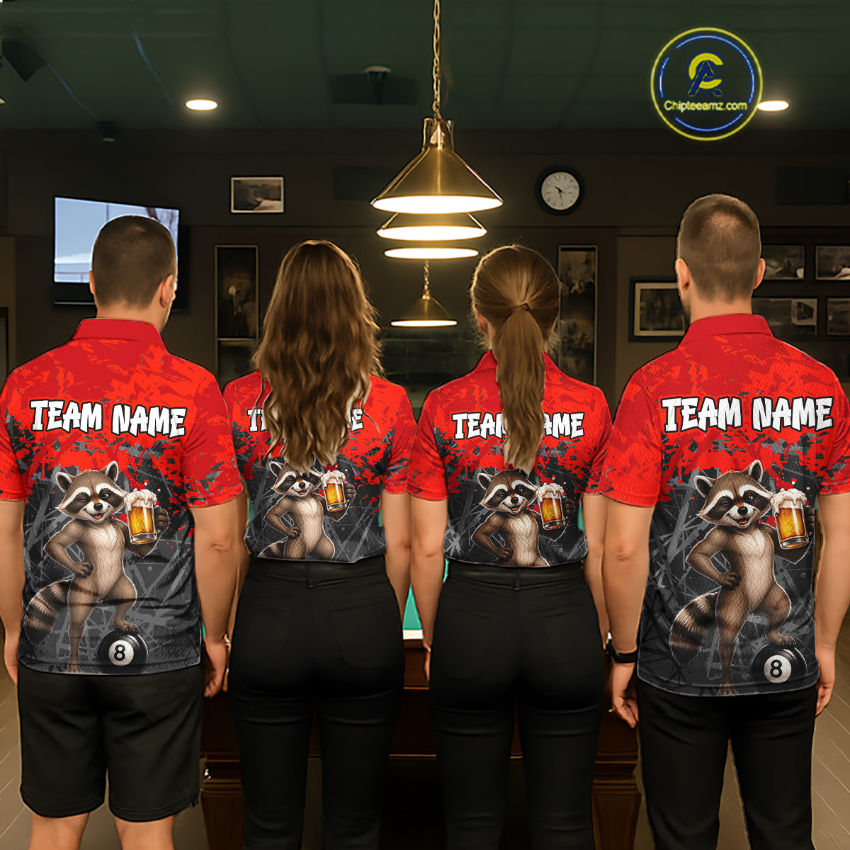 Custom Red Funny Raccoon with Beer Billiard Shirt 8 Ball Billiard Jersey for Men Pool Shirt BHT117