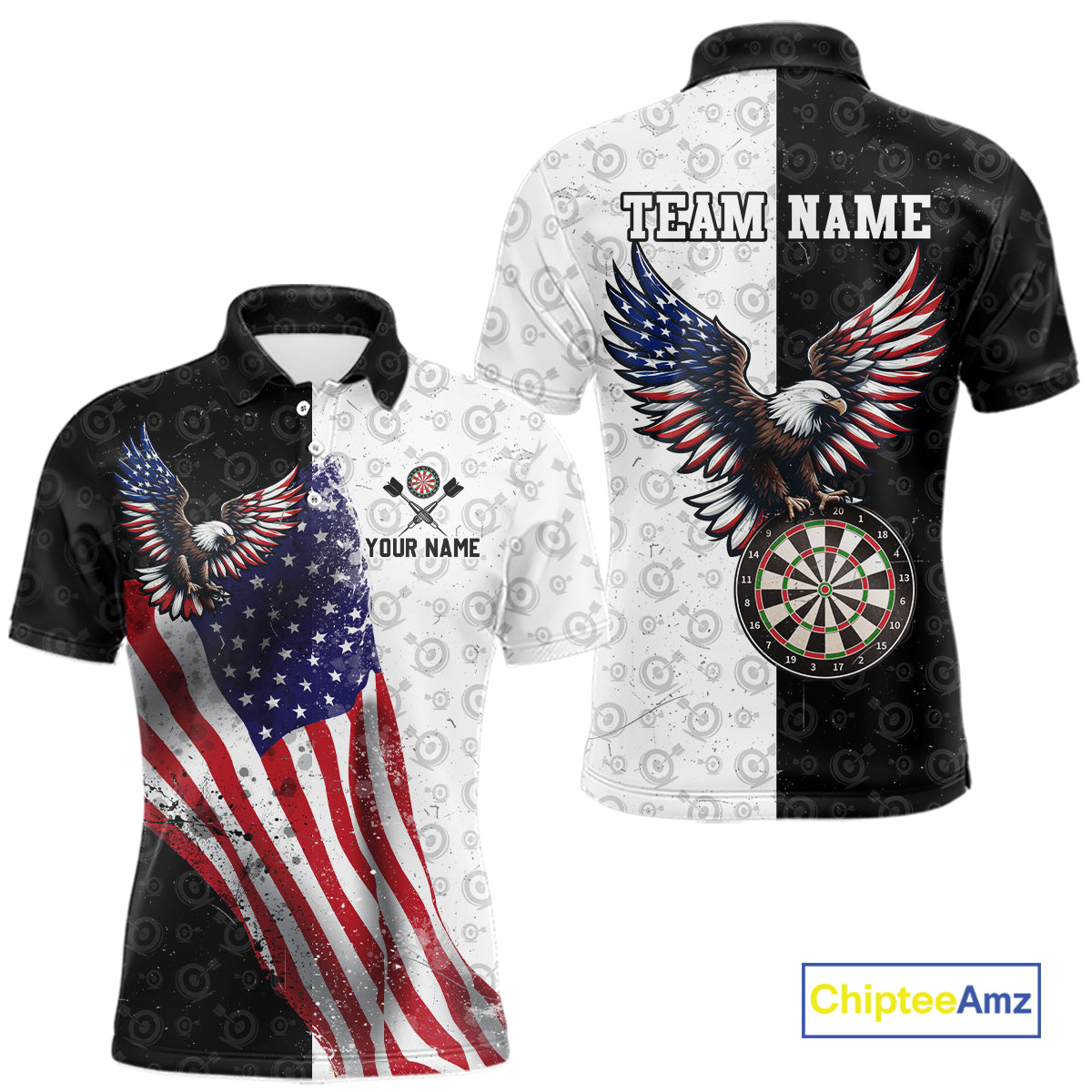 Black & White Dart Shirt American Flag Dart Team Jersey for Men Eagle Dart Shirts Dartboard Jersey DHT63