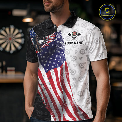 Black & White Dart Shirt American Flag Dart Team Jersey for Men Eagle Dart Shirts Dartboard Jersey DHT63
