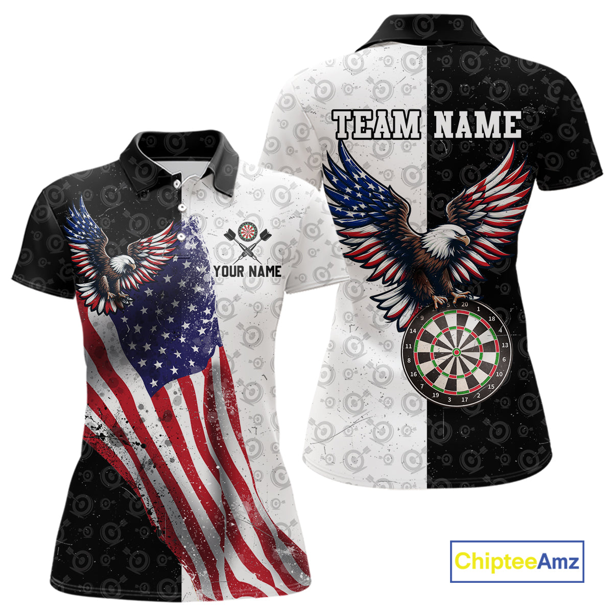 Black & White Dart Shirt American Flag Dart Team Jersey for Women Eagle Dart Shirts Dartboard Jersey DHT63