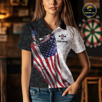 Black & White Dart Shirt American Flag Dart Team Jersey for Women Eagle Dart Shirts Dartboard Jersey DHT63