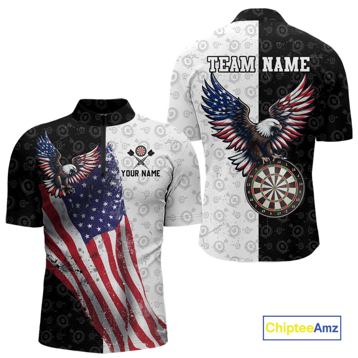 Black & White Dart Shirt American Flag Dart Team Jersey for Men Eagle Dart Shirts Dartboard Jersey DHT63