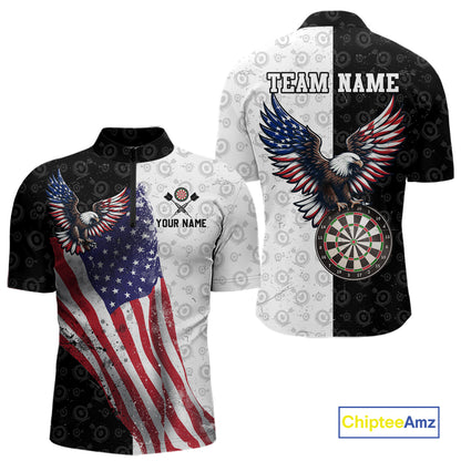 Black & White Dart Shirt American Flag Dart Team Jersey for Men Eagle Dart Shirts Dartboard Jersey DHT63