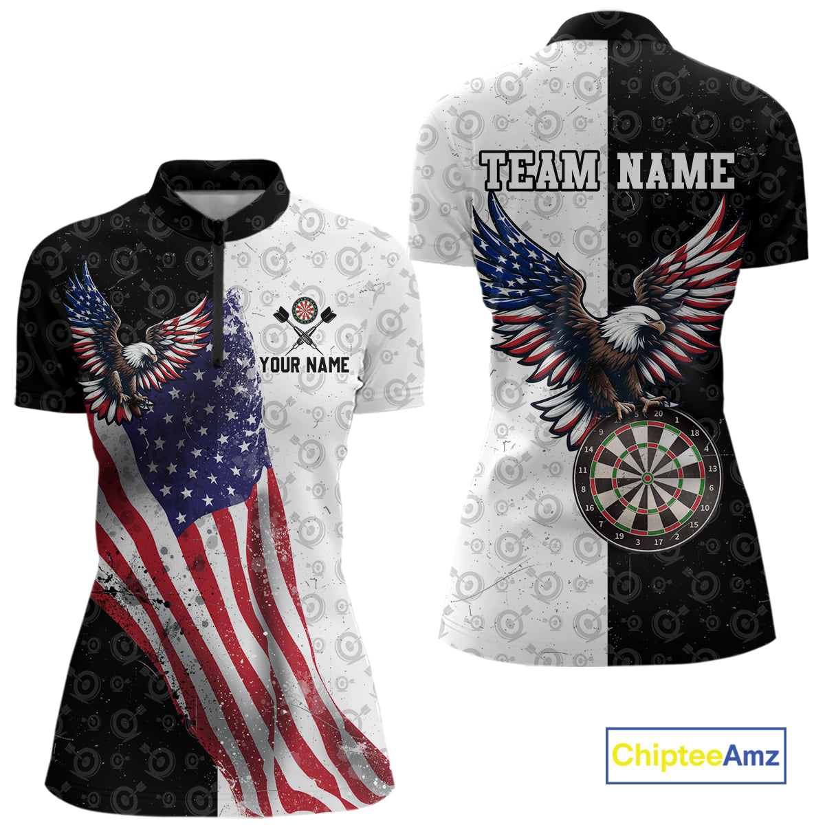 Black & White Dart Shirt American Flag Dart Team Jersey for Women Eagle Dart Shirts Dartboard Jersey DHT63