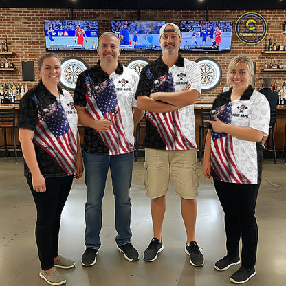 Black & White Dart Shirt American Flag Dart Team Jersey for Women Eagle Dart Shirts Dartboard Jersey DHT63