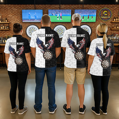 Black & White Dart Shirt American Flag Dart Team Jersey for Women Eagle Dart Shirts Dartboard Jersey DHT63