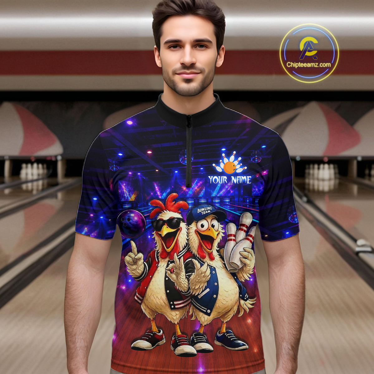 Custom Team Funny Chicken Bowling Shirt for Men Bowling Buddy Shirt Bowling Jersey QZT1240