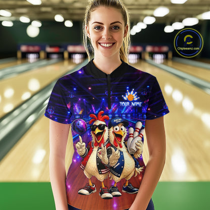 Custom Team Funny Chicken Bowling Shirt for Women Bowling Buddy Shirt Bowling Jersey QZT1240