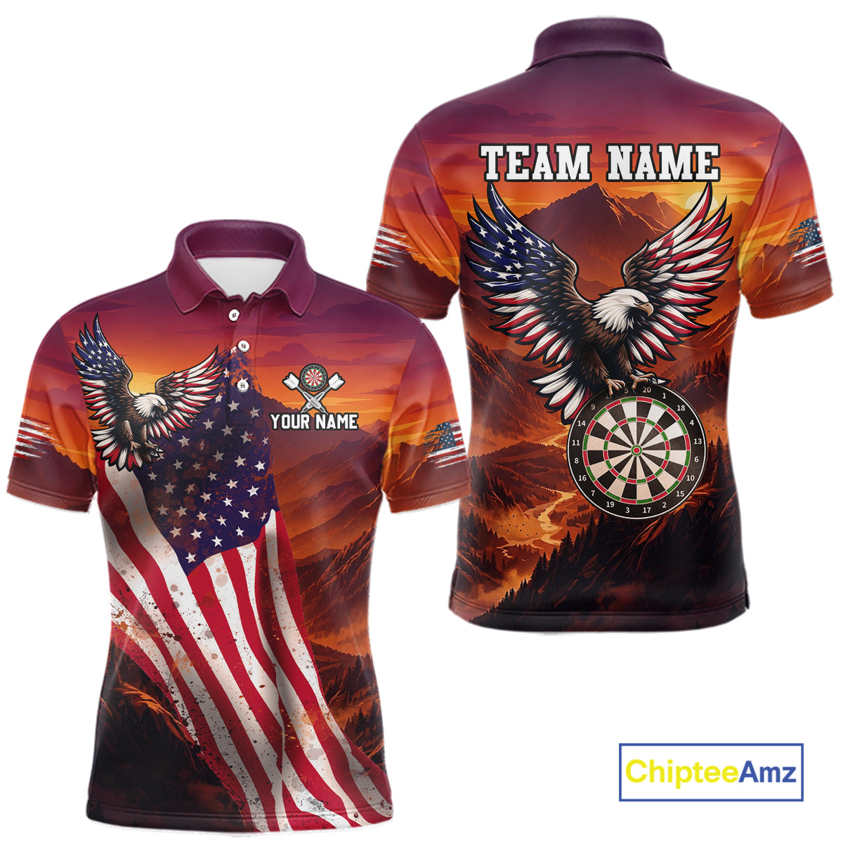 Sunset Tropical Dart Shirt American Flag Eagle for Men Dart Team Jersey Polo & Quarter-Zip DHT64