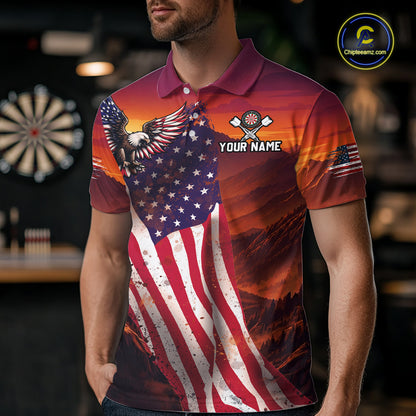Sunset Tropical Dart Shirt American Flag Eagle for Men Dart Team Jersey Polo & Quarter-Zip DHT64