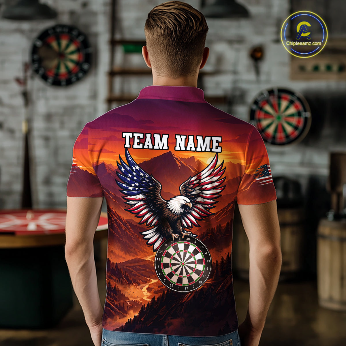 Sunset Tropical Dart Shirt American Flag Eagle for Men Dart Team Jersey Polo & Quarter-Zip DHT64