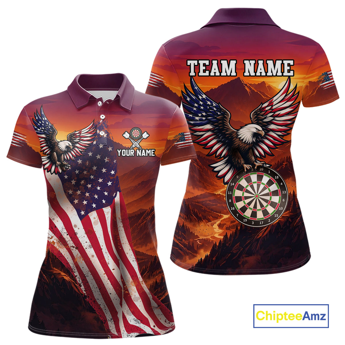 Sunset Tropical Dart Shirt American Flag Eagle for Women Dart Team Jersey Polo & Quarter-Zip DHT64