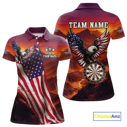 Sunset Tropical Dart Shirt American Flag Eagle for Women Dart Team Jersey Polo & Quarter-Zip DHT64
