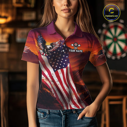 Sunset Tropical Dart Shirt American Flag Eagle for Women Dart Team Jersey Polo & Quarter-Zip DHT64