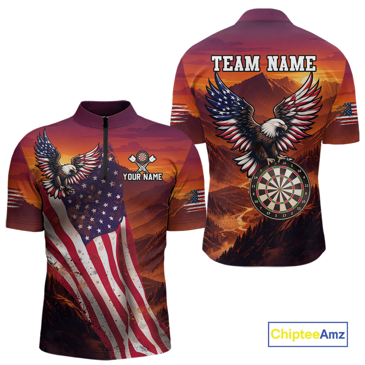 Sunset Tropical Dart Shirt American Flag Eagle for Men Dart Team Jersey Polo & Quarter-Zip DHT64