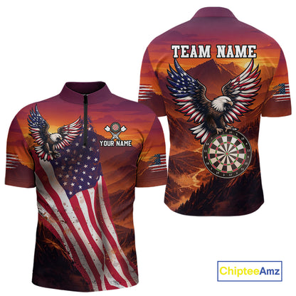 Sunset Tropical Dart Shirt American Flag Eagle for Men Dart Team Jersey Polo & Quarter-Zip DHT64