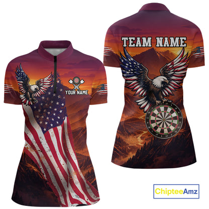 Sunset Tropical Dart Shirt American Flag Eagle for Women Dart Team Jersey Polo & Quarter-Zip DHT64
