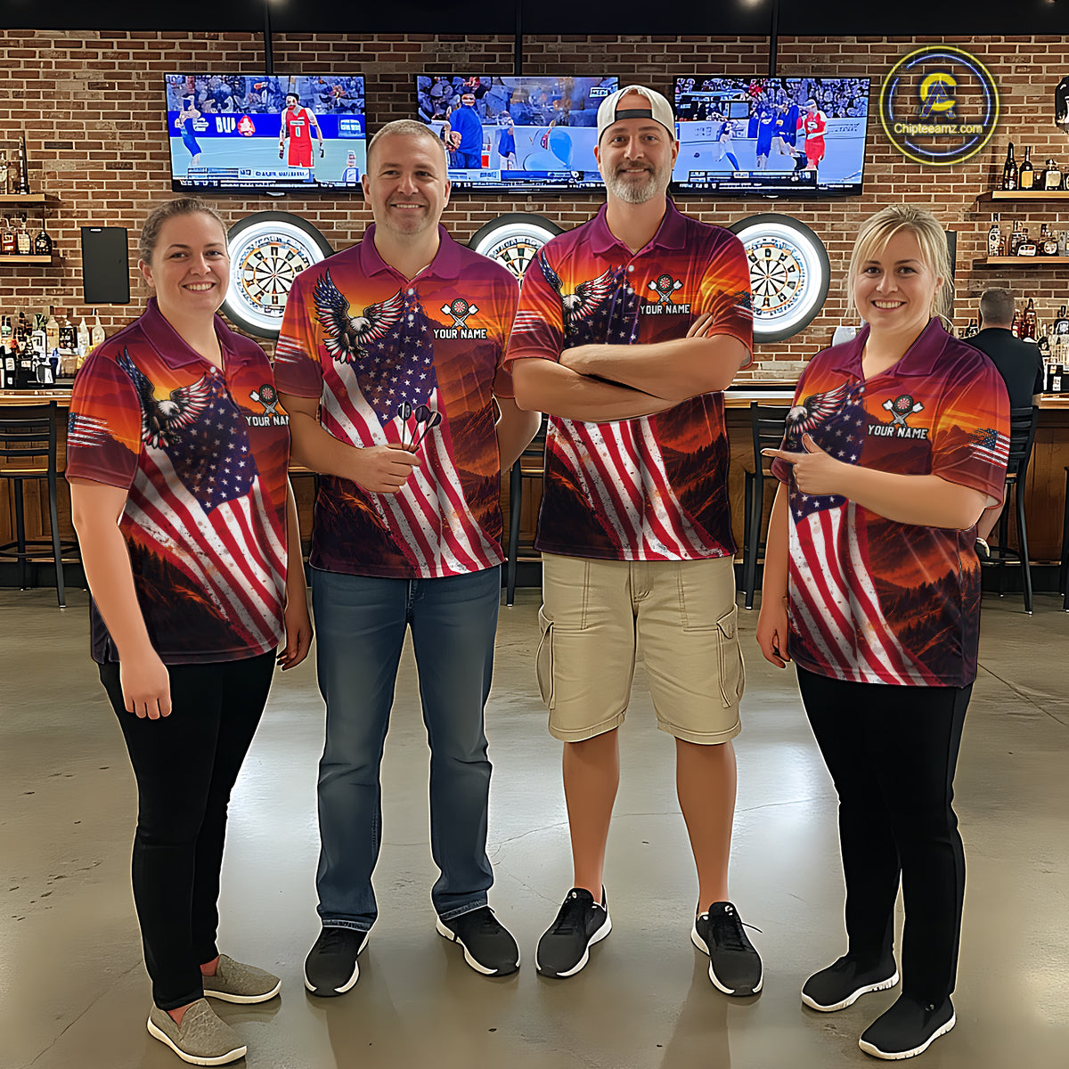 Sunset Tropical Dart Shirt American Flag Eagle for Men Dart Team Jersey Polo & Quarter-Zip DHT64