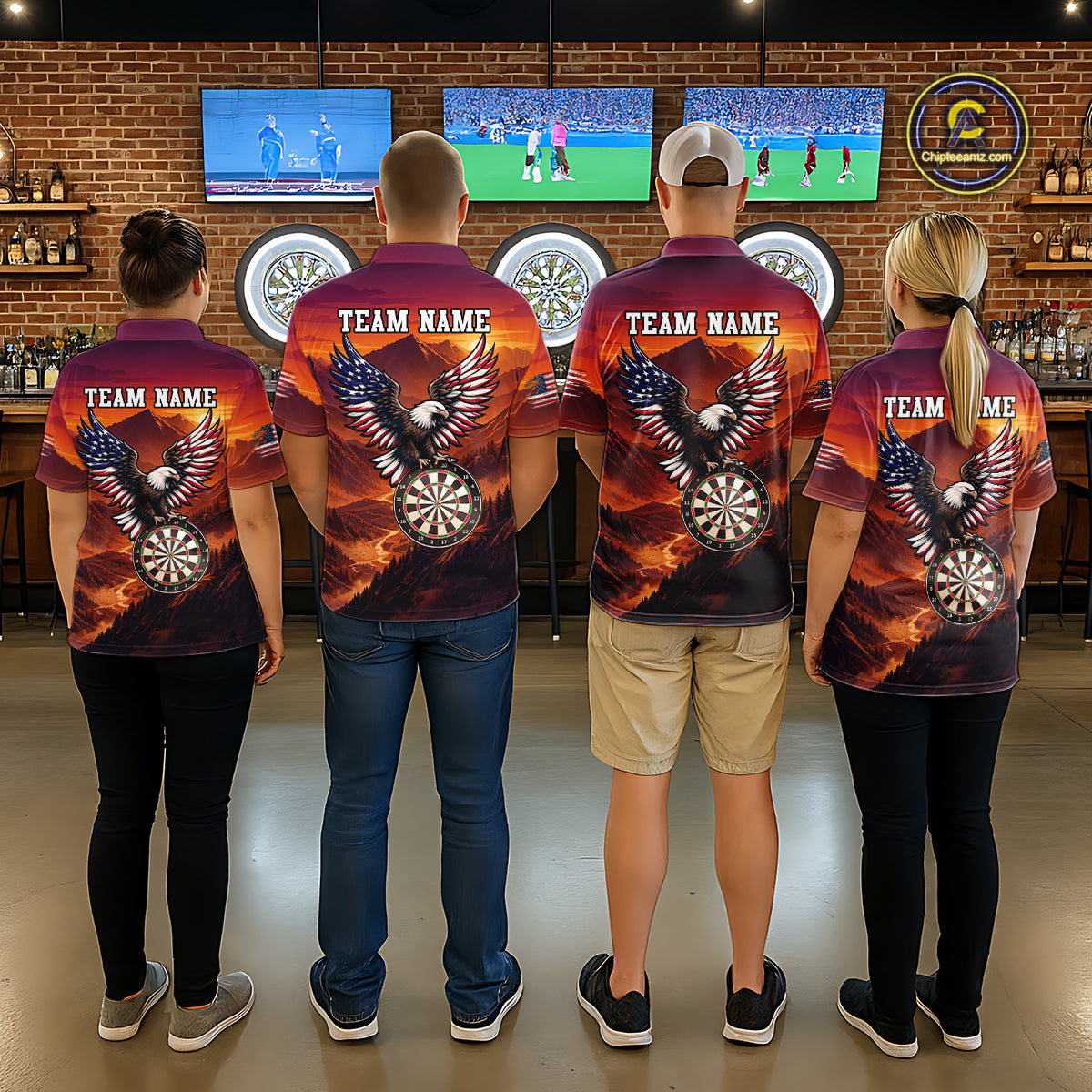 Sunset Tropical Dart Shirt American Flag Eagle for Men Dart Team Jersey Polo & Quarter-Zip DHT64