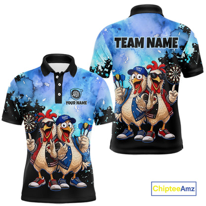 Custom Blue Funny Chicken Dart Shirts Buddy Dart Jersey for Men Dartboard Shirt DHT65