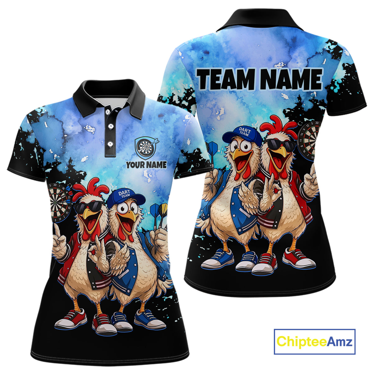 Custom Blue Funny Chicken Dart Shirts Buddy Dart Jersey for Women Dartboard Shirt DHT65