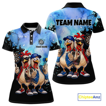 Custom Blue Funny Chicken Dart Shirts Buddy Dart Jersey for Women Dartboard Shirt DHT65