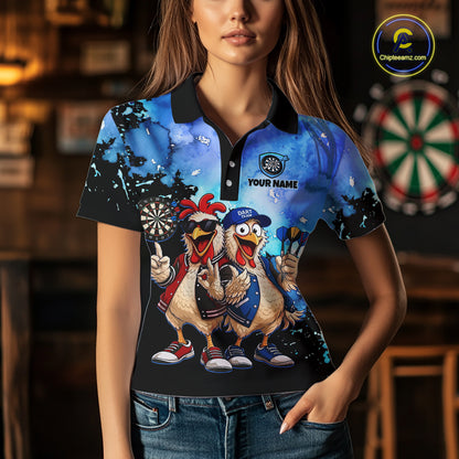 Custom Blue Funny Chicken Dart Shirts Buddy Dart Jersey for Women Dartboard Shirt DHT65