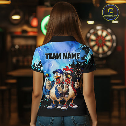 Custom Blue Funny Chicken Dart Shirts Buddy Dart Jersey for Women Dartboard Shirt DHT65
