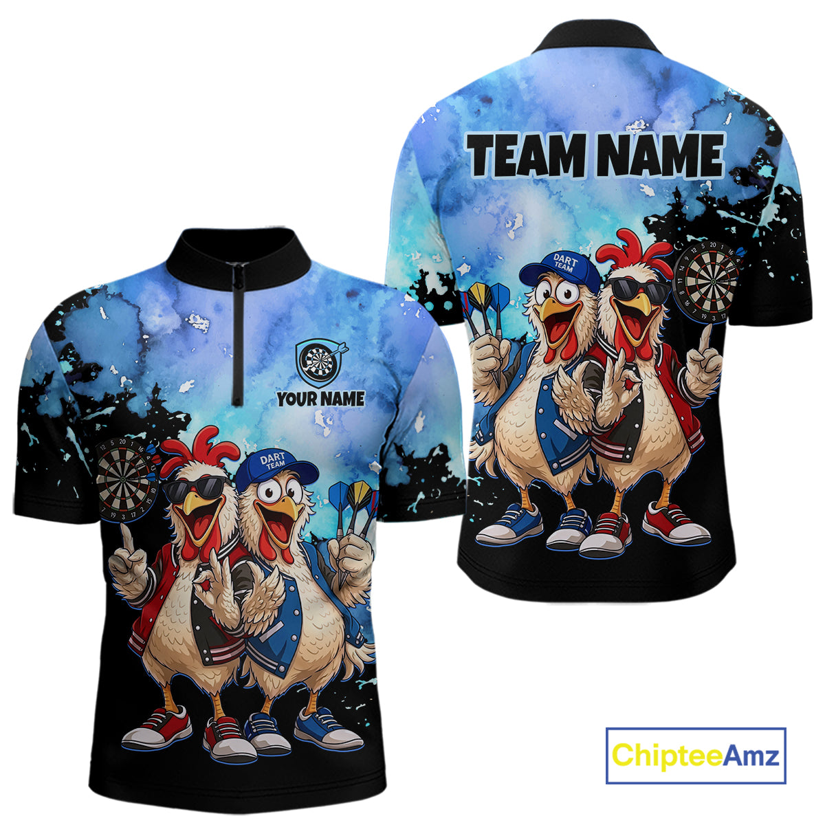 Custom Blue Funny Chicken Dart Shirts Buddy Dart Jersey for Men Dartboard Shirt DHT65