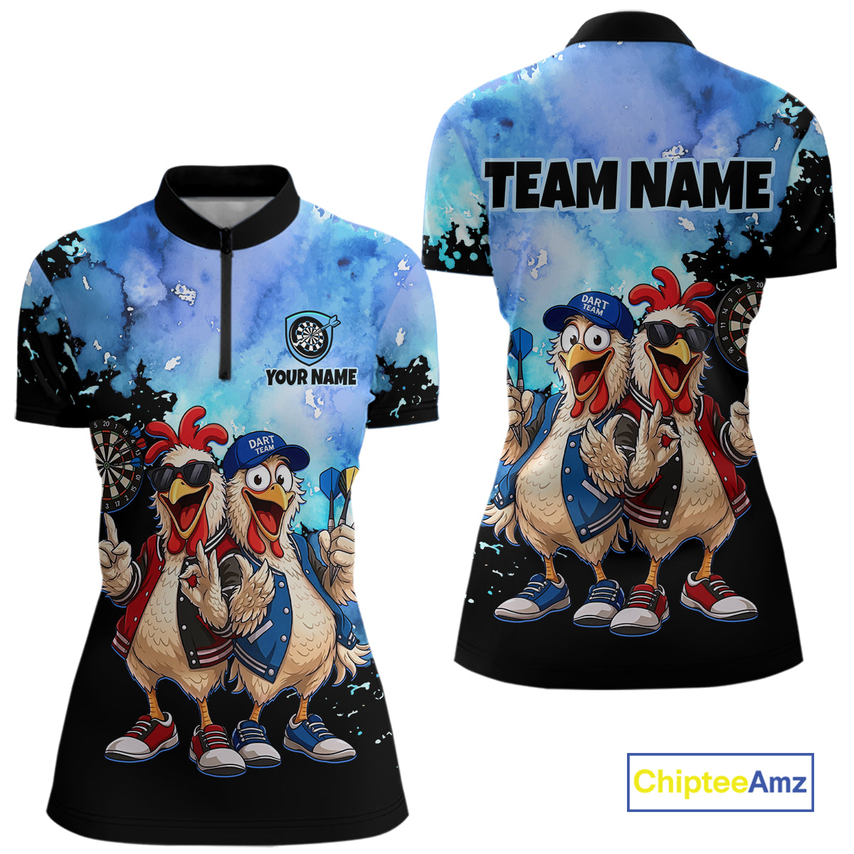 Custom Blue Funny Chicken Dart Shirts Buddy Dart Jersey for Women Dartboard Shirt DHT65