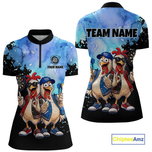 Custom Blue Funny Chicken Dart Shirts Buddy Dart Jersey for Women Dartboard Shirt DHT65