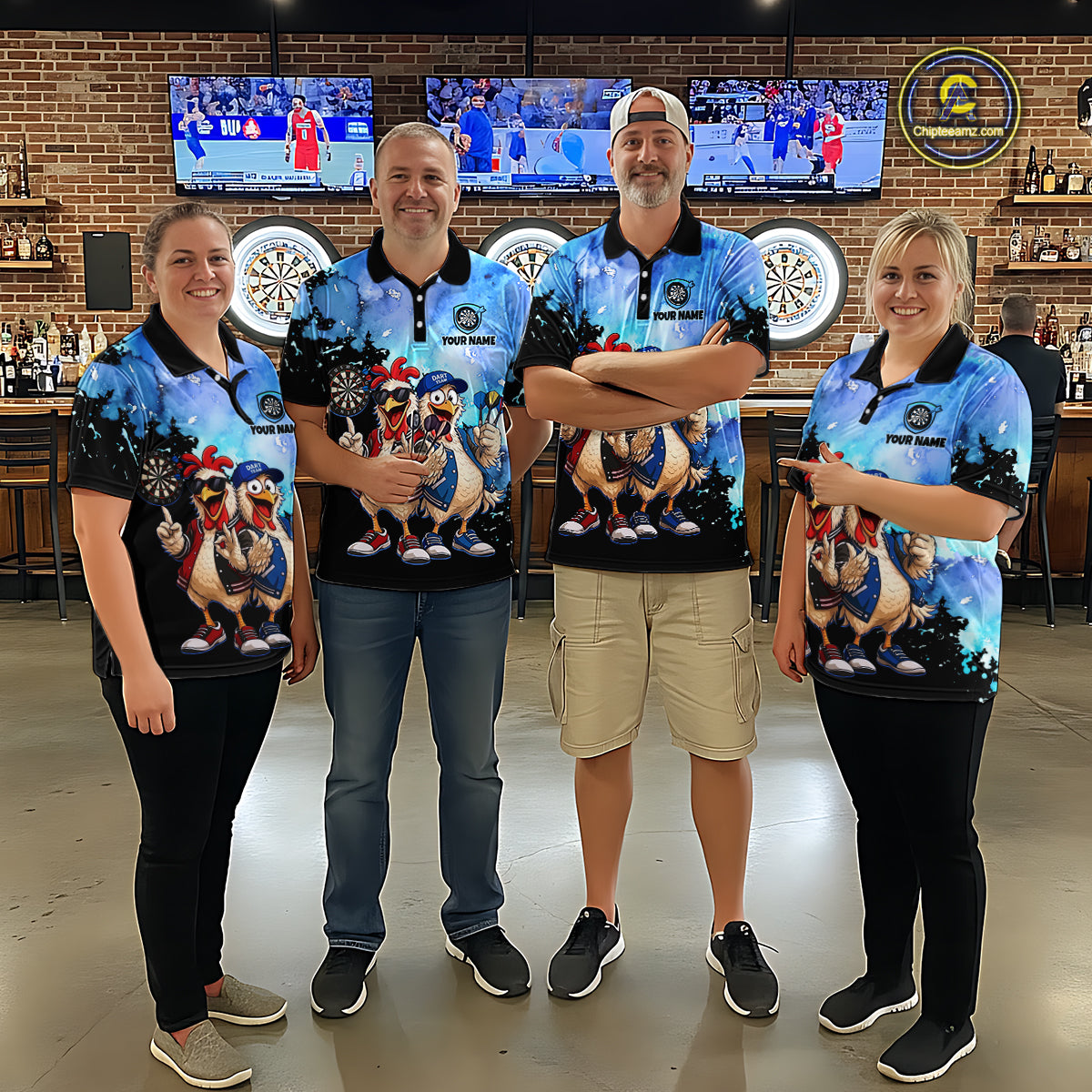 Custom Blue Funny Chicken Dart Shirts Buddy Dart Jersey for Women Dartboard Shirt DHT65