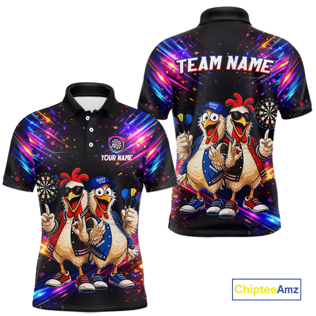 Custom Neon Colorful Funny Chicken Dart Shirts Buddy Dart Jersey for Men Dartboard Shirt DHT66