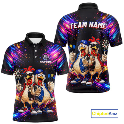 Custom Neon Colorful Funny Chicken Dart Shirts Buddy Dart Jersey for Men Dartboard Shirt DHT66