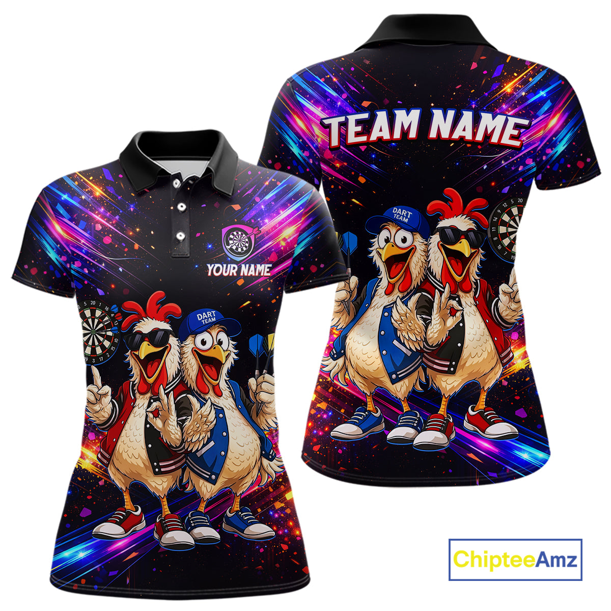 Custom Neon Colorful Funny Chicken Dart Shirts Buddy Dart Jersey for Women Dartboard Shirt DHT66