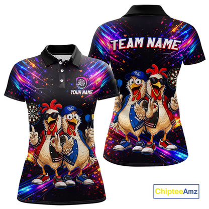 Custom Neon Colorful Funny Chicken Dart Shirts Buddy Dart Jersey for Women Dartboard Shirt DHT66