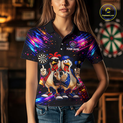 Custom Neon Colorful Funny Chicken Dart Shirts Buddy Dart Jersey for Women Dartboard Shirt DHT66
