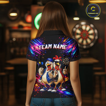 Custom Neon Colorful Funny Chicken Dart Shirts Buddy Dart Jersey for Women Dartboard Shirt DHT66