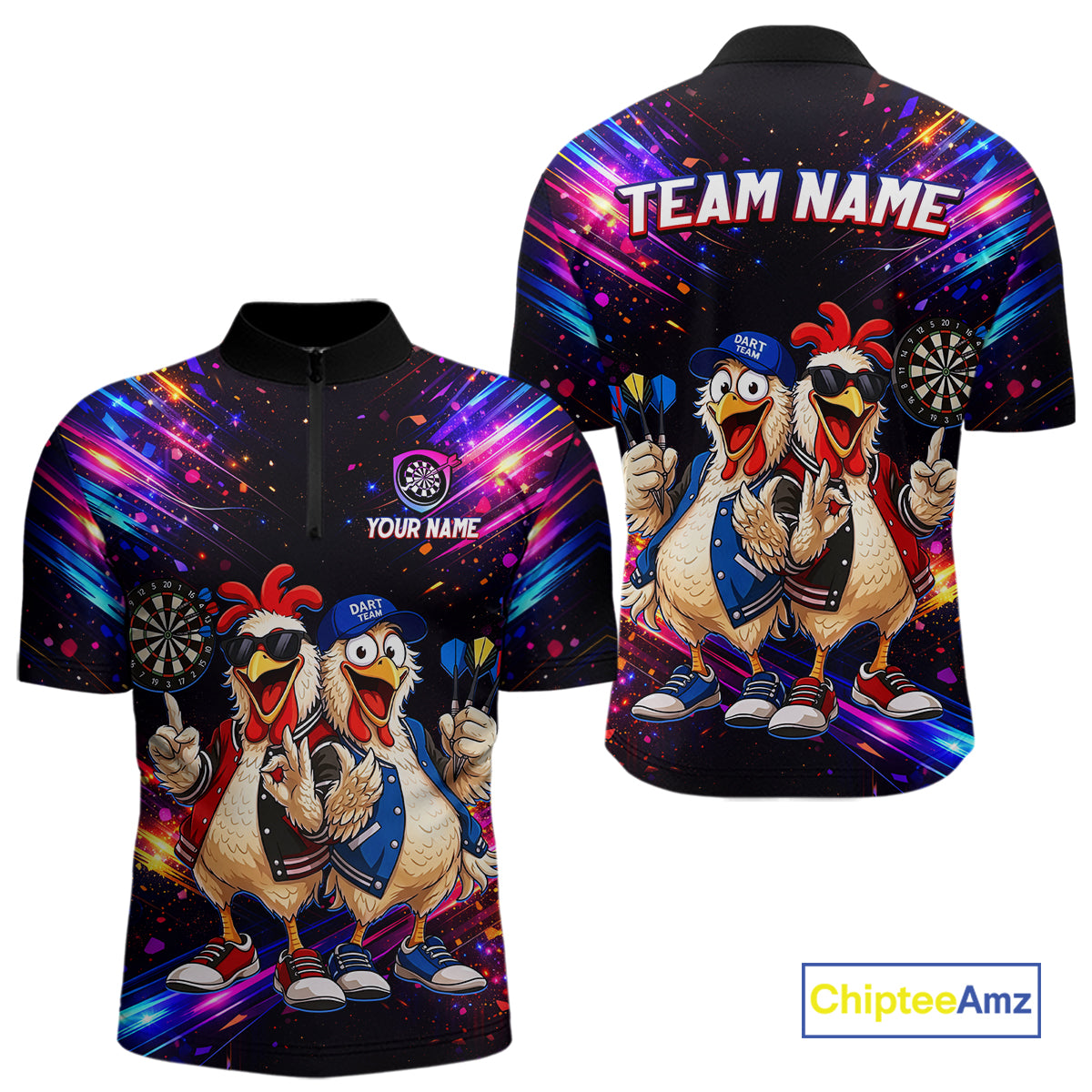 Custom Neon Colorful Funny Chicken Dart Shirts Buddy Dart Jersey for Men Dartboard Shirt DHT66