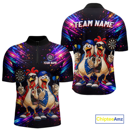 Custom Neon Colorful Funny Chicken Dart Shirts Buddy Dart Jersey for Men Dartboard Shirt DHT66