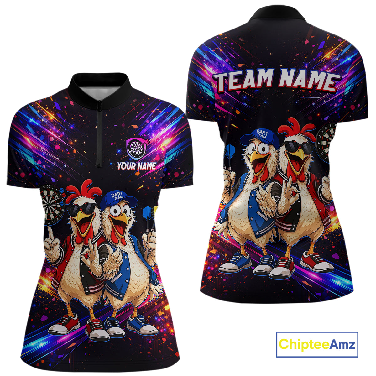 Custom Neon Colorful Funny Chicken Dart Shirts Buddy Dart Jersey for Women Dartboard Shirt DHT66