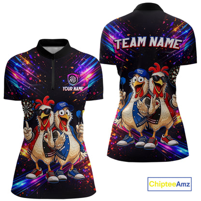 Custom Neon Colorful Funny Chicken Dart Shirts Buddy Dart Jersey for Women Dartboard Shirt DHT66