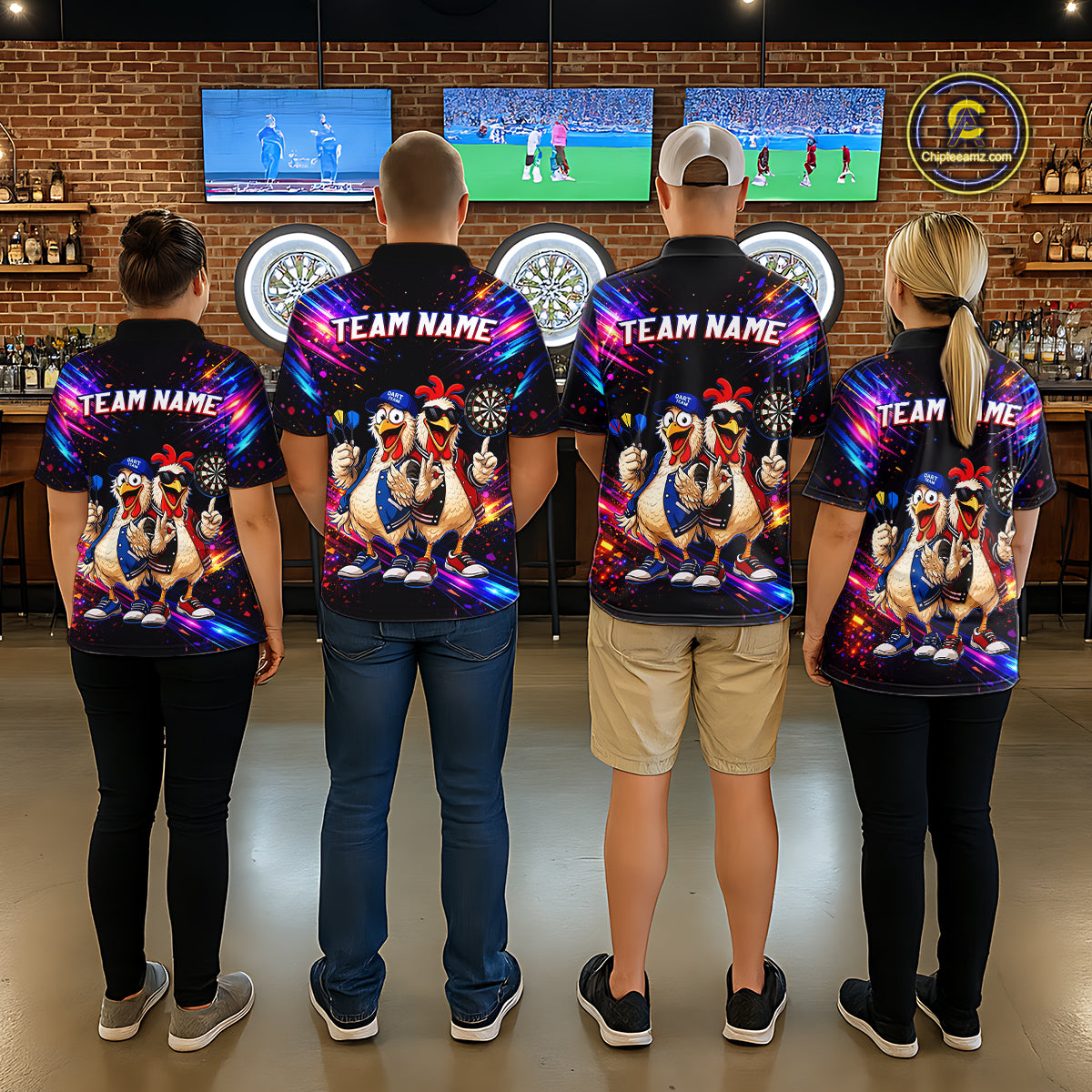 Custom Neon Colorful Funny Chicken Dart Shirts Buddy Dart Jersey for Men Dartboard Shirt DHT66
