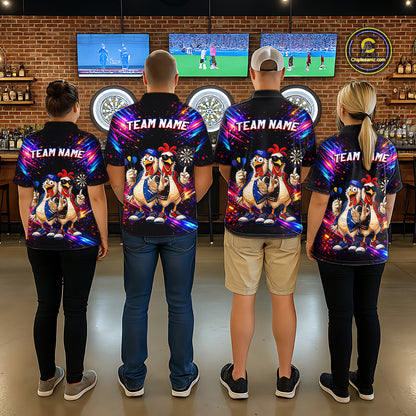Custom Neon Colorful Funny Chicken Dart Shirts Buddy Dart Jersey for Men Dartboard Shirt DHT66