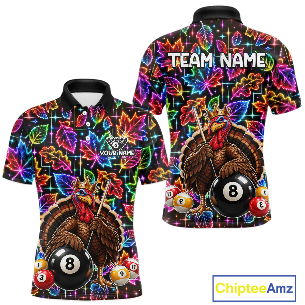 Custom Funny Turkey 8 Ball Billiard Shirts for Men Team Neon Autumn Pool Jersey BHT135