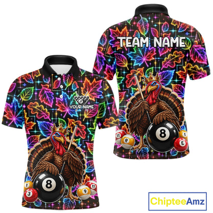 Custom Funny Turkey 8 Ball Billiard Shirts for Men Team Neon Autumn Pool Jersey BHT135